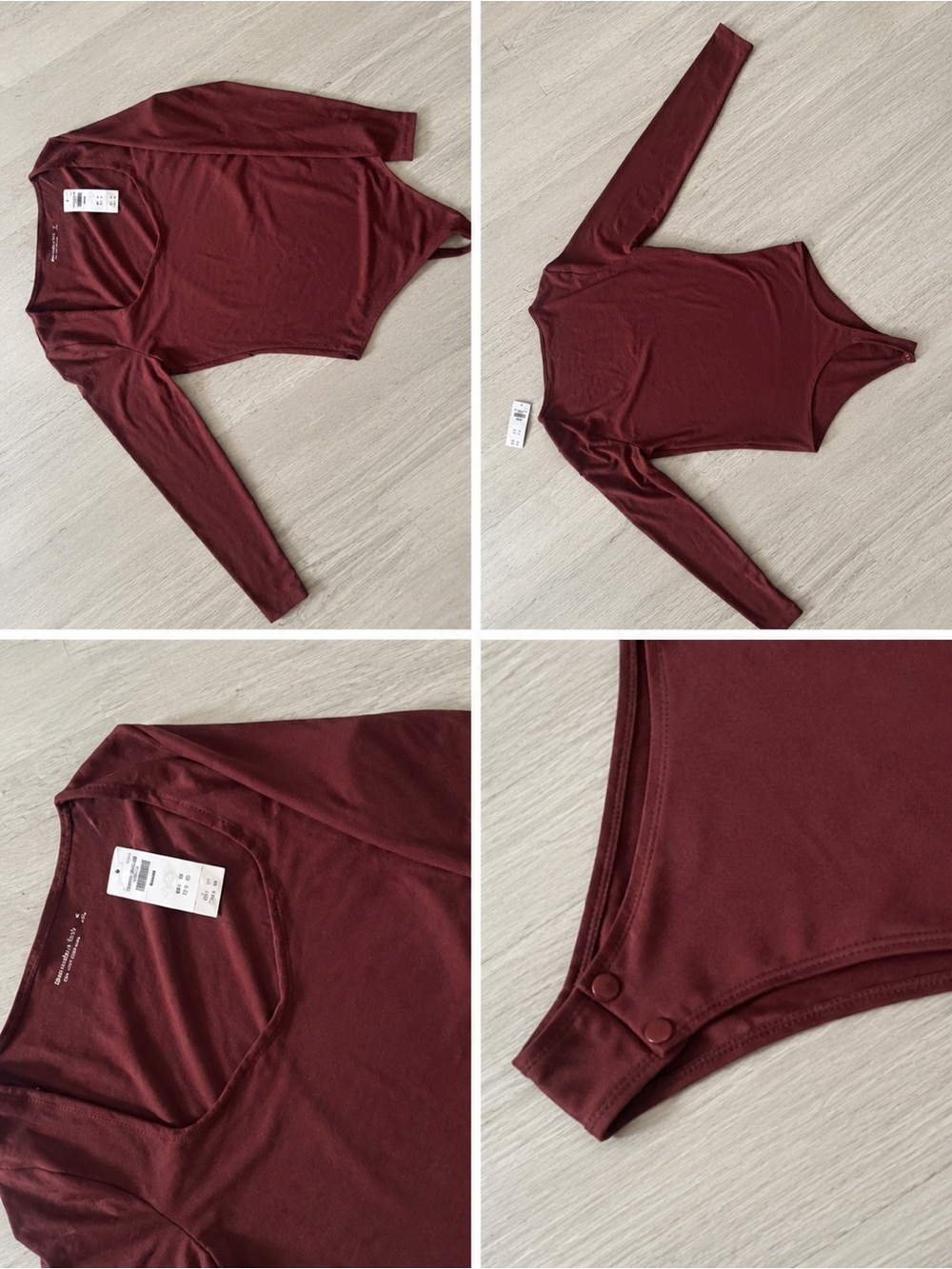 Abercrombie & Fitch Long-Sleeve Burgundy Scoop Neck Bodysuit